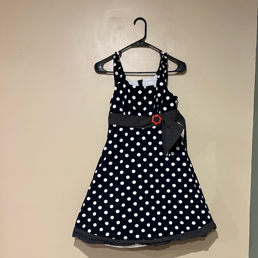 Bonnie Jean Girls Size 12 Navy White Polka Dot Dress Church Holiday